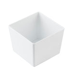 A plain, white, square Simple Solutions Bowl is shown on a white background. The 2.5 qt bowl features smooth surfaces, straight sides, and rounded corners, with an open top and no visible pattern or decoration. The photo is well-lit and minimalistic.