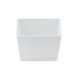 A plain, empty, white, square-shaped TableCraft 1.5 qt bowl is photographed against a white background. The bowl’s smooth edges and modern design are well-lit, highlighting its clean lines and simple elegance.