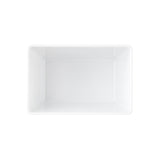 A rectangular, white, empty TableCraft dish is shown from above against a plain white background. The dish, similar in style to a melamine bowl, features slightly rounded corners and smooth, glossy surfaces.