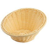 A beige, handwoven Polypropylene Basket with a wide, round opening and shallow depth. This TableCraft Products basket features a tightly braided rim and smooth, consistent weave pattern, shown on a plain white background.