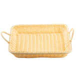 A light-colored rectangular polypropylene basket with two side handles, shown on a white background. The basket features a woven pattern and raised edges, ideal for carrying or storing items.