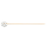 A bamboo skewer with a white plastic snowflake-shaped decoration near one end, perfect as decorative picks. The detailed snowflake has six branches, while the skewer tapers to a point. Ideal for parties, these are TableCraft 12143 bamboo snowflake picks.