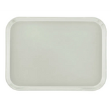 A plain, rectangular white Camtray with slightly rounded corners and raised edges is shown from above on a white background. This high-impact fiberglass tray features a smooth, unadorned surface and is dishwasher safe.