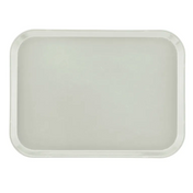 A plain, rectangular white Camtray with slightly rounded corners and raised edges is shown from above on a white background. This high-impact fiberglass tray features a smooth, unadorned surface and is dishwasher safe.