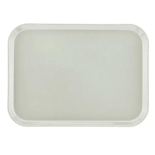 A plain, rectangular white Camtray with slightly rounded corners and raised edges is shown from above on a white background. This high-impact fiberglass tray features a smooth, unadorned surface and is dishwasher safe.