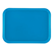 A rectangular, solid blue Camtray with rounded corners and a slightly raised edge, shown from above against a plain white background. This high-impact fiberglass tray has a smooth, unadorned surface and is dishwasher safe.