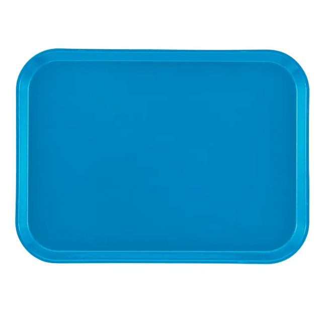 A rectangular, solid blue Camtray with rounded corners and a slightly raised edge, shown from above against a plain white background. This high-impact fiberglass tray has a smooth, unadorned surface and is dishwasher safe.