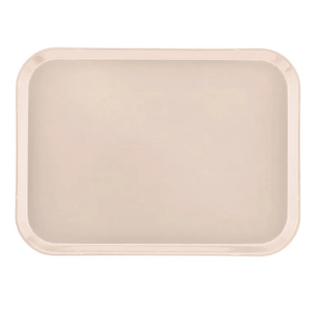 A beige rectangular Camtray with rounded corners and a slightly raised edge, shown from a top-down view against a white background. This high-impact fiberglass tray features a smooth, unadorned surface and is dishwasher safe.
