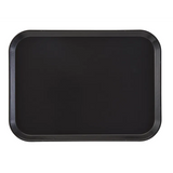 A plain black Camtray rectangular serving tray with rounded corners and a slightly raised edge, shown from a top-down view against a white background. Made from high-impact fiberglass, the smooth surface is both unadorned and dishwasher safe.