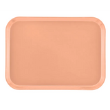 A rectangular Camtray with rounded corners is shown from above. Made of high-impact fiberglass, this light peach tray features a smooth, slightly raised rim and a plain surface. It’s also a dishwasher safe tray for easy cleaning.