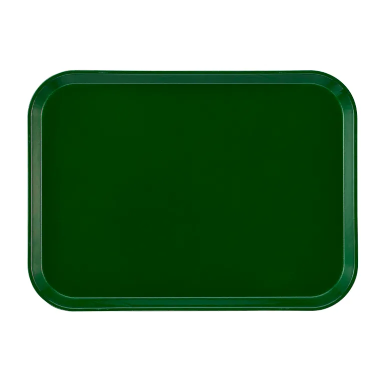 A rectangular, dark green Camtray made from high-impact fiberglass with slightly raised, rounded edges. The NSF-certified tray is empty and set against a plain white background, photographed from above.