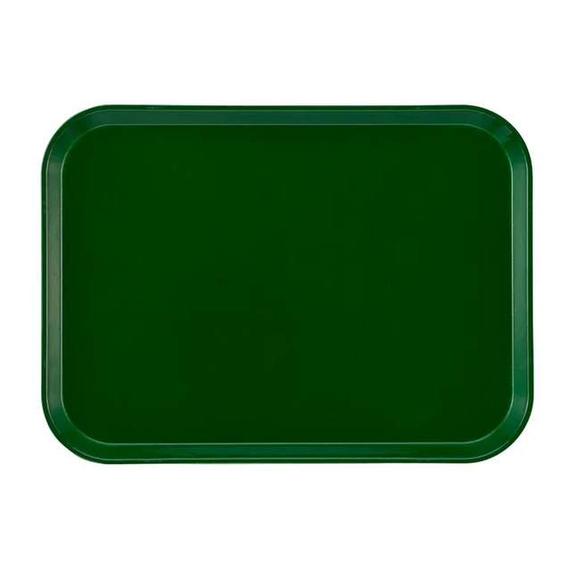 A rectangular, dark green Camtray made from high-impact fiberglass with slightly raised, rounded edges. The NSF-certified tray is empty and set against a plain white background, photographed from above.