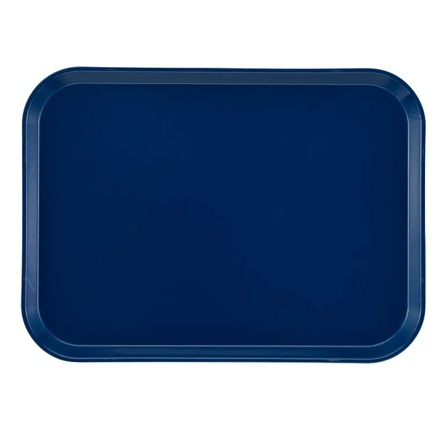 A rectangular dark blue Camtray made of high-impact fiberglass with slightly raised, rounded edges and a smooth surface, viewed from above against a light background. Durable and dishwasher safe.