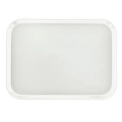 A plain, rectangular white Camtray with rounded corners and slightly raised edges, photographed from above on a light background. This NSF listed high-impact fiberglass tray is empty and features a smooth, glossy surface.
