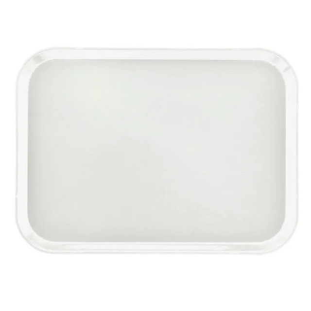 A plain, rectangular white Camtray with rounded corners and slightly raised edges, photographed from above on a light background. This NSF listed high-impact fiberglass tray is empty and features a smooth, glossy surface.