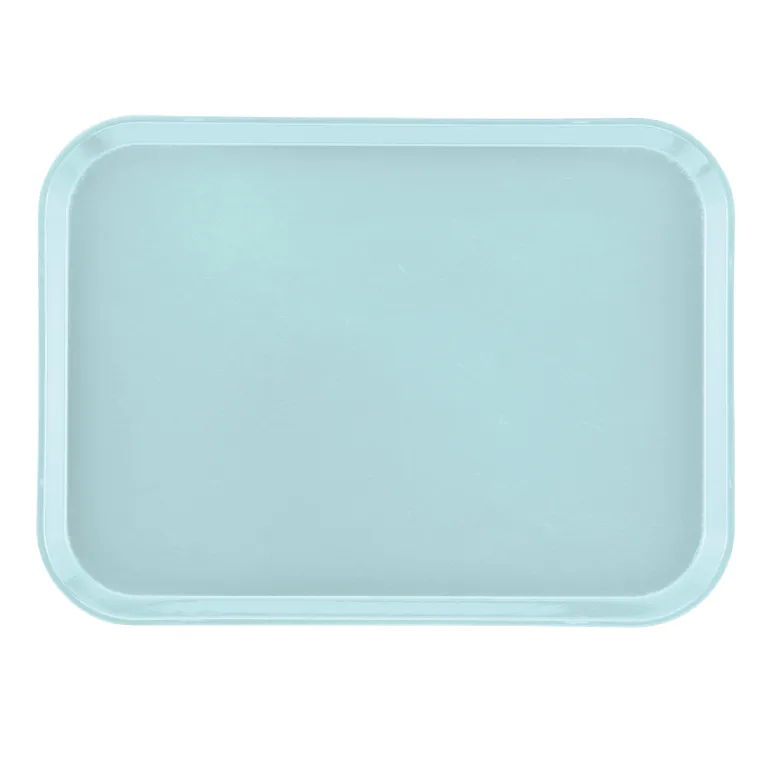 A plain, rectangular light blue Camtray with rounded corners and slightly raised edges sits on a white background. The high-impact fiberglass tray is empty and features a smooth, matte surface that is also dishwasher safe.