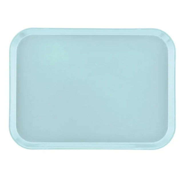 A plain, rectangular light blue Camtray with rounded corners and slightly raised edges sits on a white background. The high-impact fiberglass tray is empty and features a smooth, matte surface that is also dishwasher safe.
