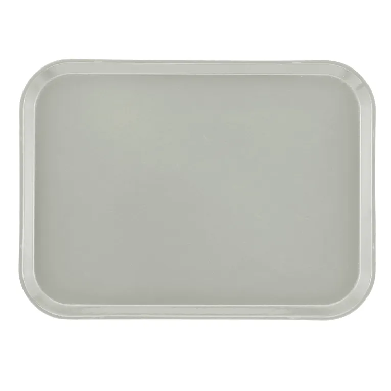 A plain, rectangular, light gray Camtray with slightly raised, rounded edges, viewed from above against a white background. Made from high-impact fiberglass, this tray is durable, dishwasher safe, and features a smooth, untextured surface.