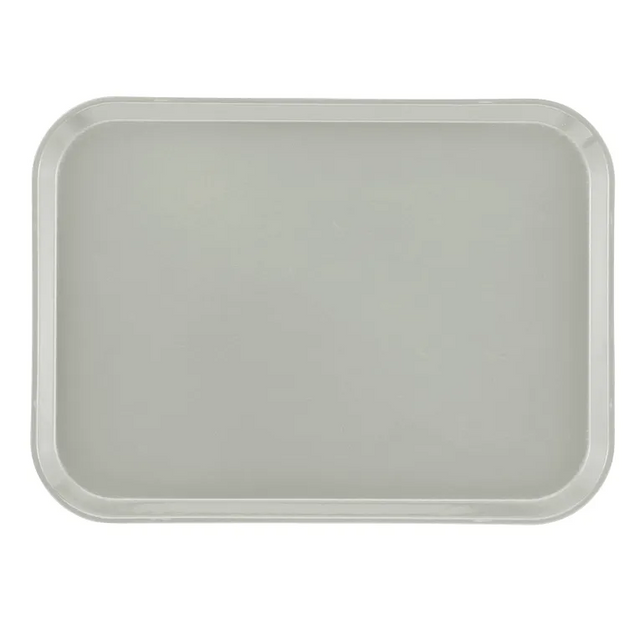 A plain, rectangular, light gray Camtray with slightly raised, rounded edges, viewed from above against a white background. Made from high-impact fiberglass, this tray is durable, dishwasher safe, and features a smooth, untextured surface.