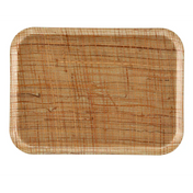 A rectangular Camtray with rounded corners, crafted from high-impact fiberglass. Light brown with crosshatched lines and natural wood grain patterns, it offers an organic, textured look—and is dishwasher safe for easy cleaning.
