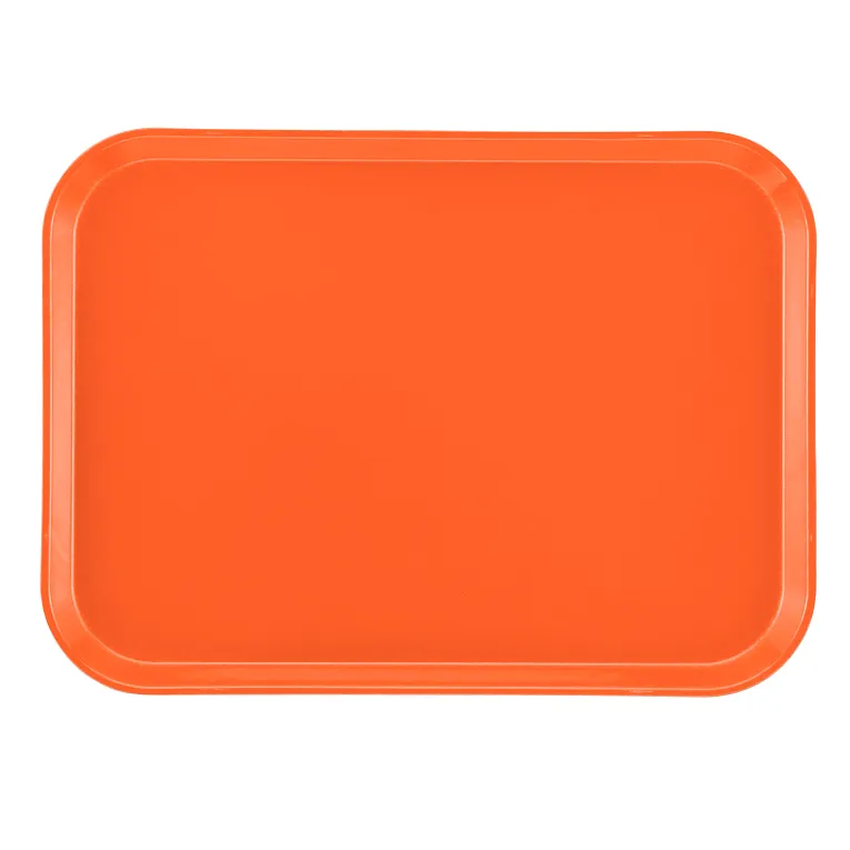 A rectangular orange Camtray with slightly raised, rounded edges. The smooth, glossy tray is dishwasher safe and positioned flat, viewed from above on a plain white background.