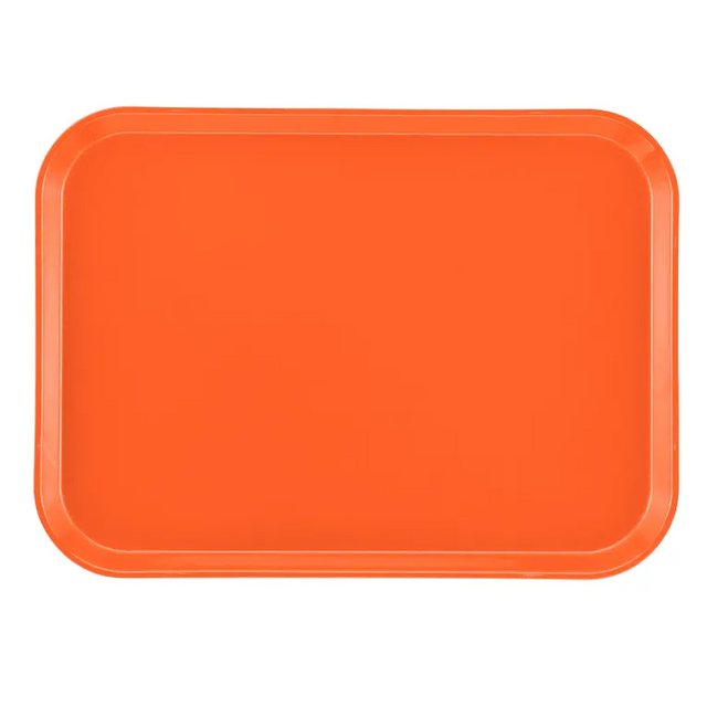 A rectangular orange Camtray with slightly raised, rounded edges. The smooth, glossy tray is dishwasher safe and positioned flat, viewed from above on a plain white background.