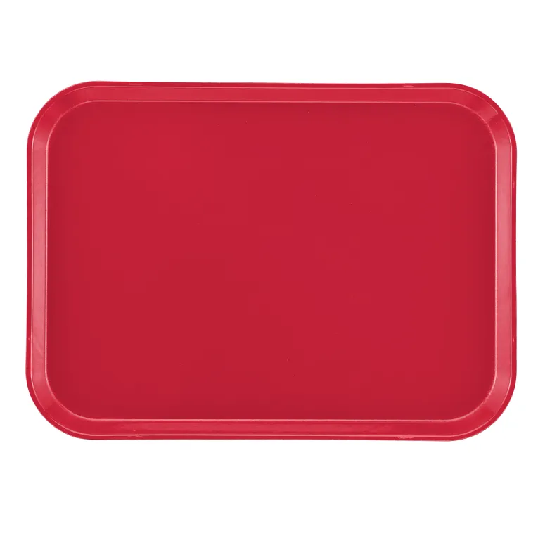 A plain, rectangular red Camtray serving tray with rounded corners and slightly raised edges. Made from high-impact fiberglass, this dishwasher safe tray is photographed from above against a white background and has no patterns or designs.