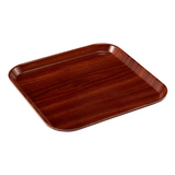 A square Camtray made from high-impact fiberglass, featuring rounded corners, slightly raised edges, a dark brown glossy finish, and visible wood grain patterns. This tray is also dishwasher safe and set against a plain white background.