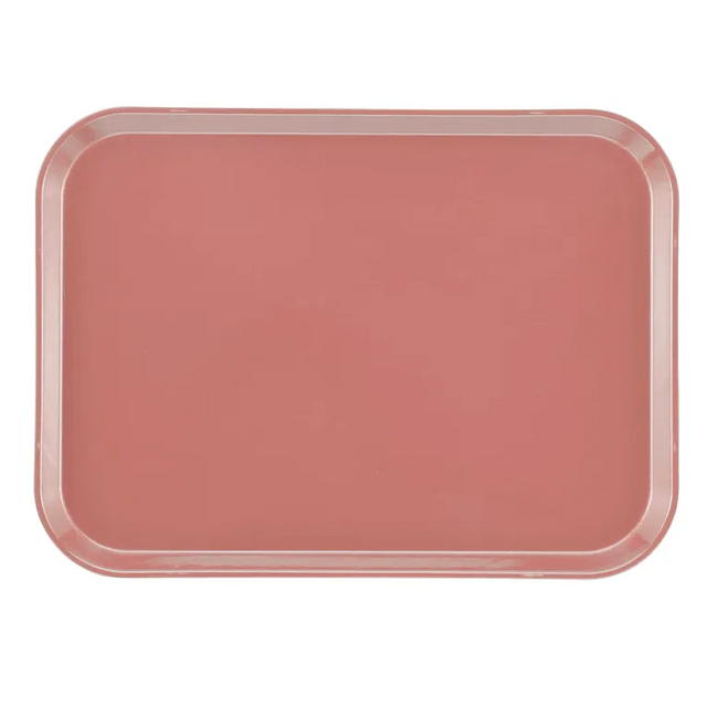 A rectangular, light pink Camtray with rounded corners and slightly raised edges, viewed from above against a white background. This high-impact fiberglass tray features a smooth, glossy surface and is dishwasher safe for easy cleaning.
