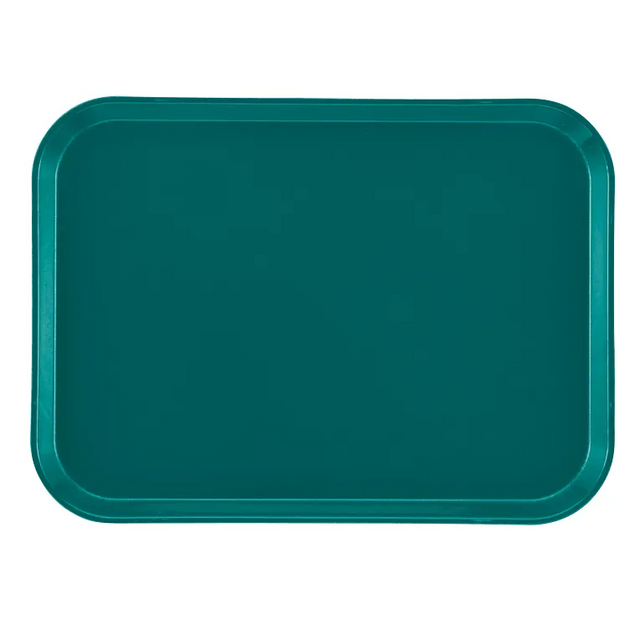 A rectangular teal Camtray made from high-impact fiberglass with rounded corners, viewed from above. The flat surface features a slightly raised, smooth rim around the edges. Dishwasher safe, set against a plain white background.
