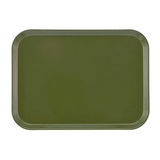 A plain, rectangular, dark olive green Camtray made from high-impact fiberglass with rounded corners and a subtle raised edge, presented on a white background. This tray is durable and dishwasher safe for convenient cleaning.