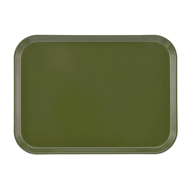 A plain, rectangular, dark olive green Camtray made from high-impact fiberglass with rounded corners and a subtle raised edge, presented on a white background. This tray is durable and dishwasher safe for convenient cleaning.