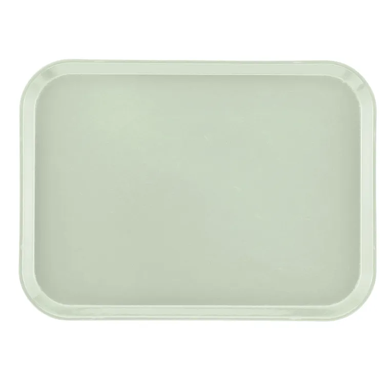A plain, rectangular, light gray Camtray made from high-impact fiberglass with rounded corners and slightly raised edges, shown from above against a white background. The smooth, unadorned surface is durable and dishwasher safe.