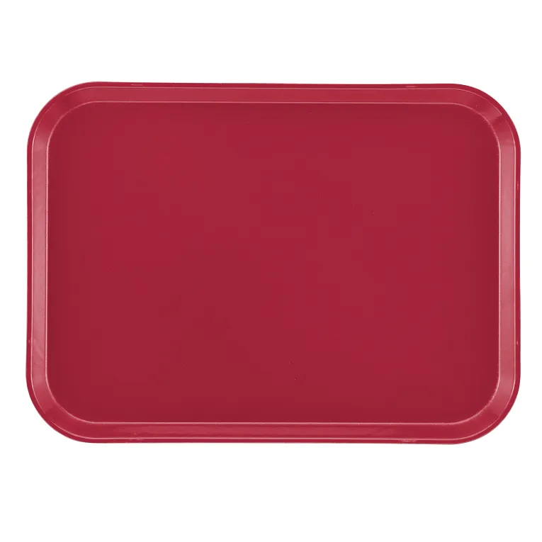 A rectangular, solid red Camtray made from high-impact fiberglass with rounded corners and slightly raised edges, placed on a white background. This dishwasher safe tray is empty and viewed from above.