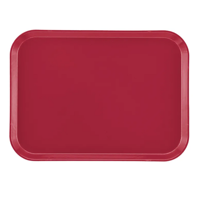 A rectangular, solid red Camtray made from high-impact fiberglass with rounded corners and slightly raised edges, placed on a white background. This dishwasher safe tray is empty and viewed from above.