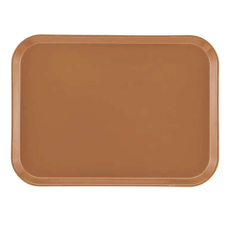 A rectangular, brown Camtray with rounded corners and slightly raised edges is shown against a white background. Made of high-impact fiberglass, the tray appears clean, smooth, unadorned, and is dishwasher safe.