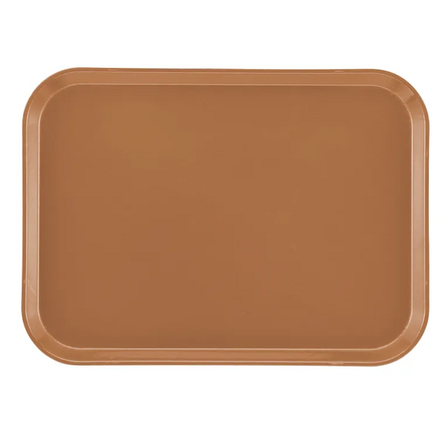 A rectangular, brown Camtray with rounded corners and slightly raised edges is shown against a white background. Made of high-impact fiberglass, the tray appears clean, smooth, unadorned, and is dishwasher safe.