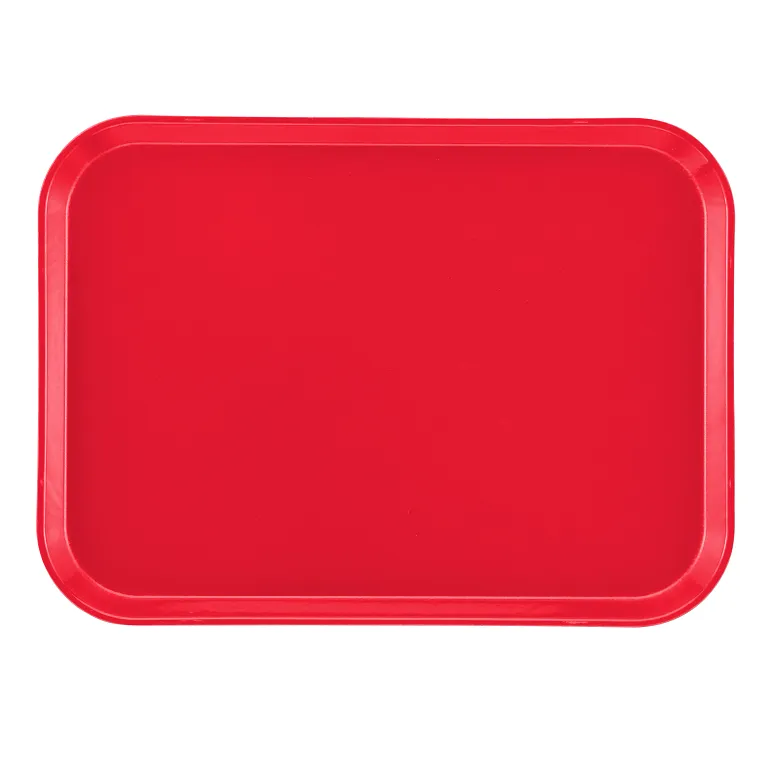 A rectangular red Camtray with rounded corners and a shallow raised edge, shown against a white background. Made from high-impact fiberglass, this plain, smooth tray is durable and dishwasher safe with no visible patterns or designs.