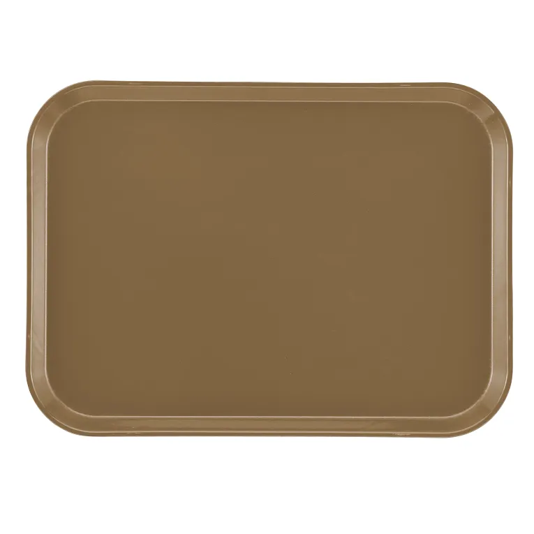 A rectangular, brown Camtray made from high-impact fiberglass, featuring slightly raised, rounded edges. The smooth, unadorned dishwasher safe tray is photographed from above against a plain white background.