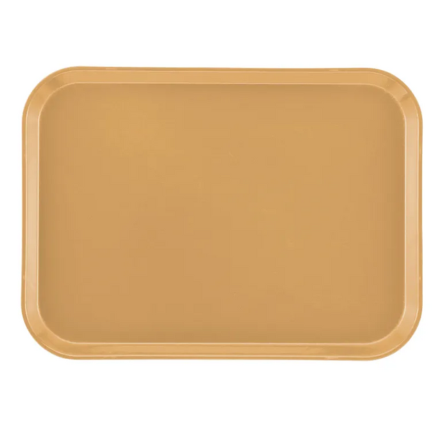 A rectangular, tan-brown Camtray made of high-impact fiberglass with rounded corners and slightly raised edges, shown from above on a plain white background. The smooth, matte dishwasher safe tray has no visible patterns or textures.
