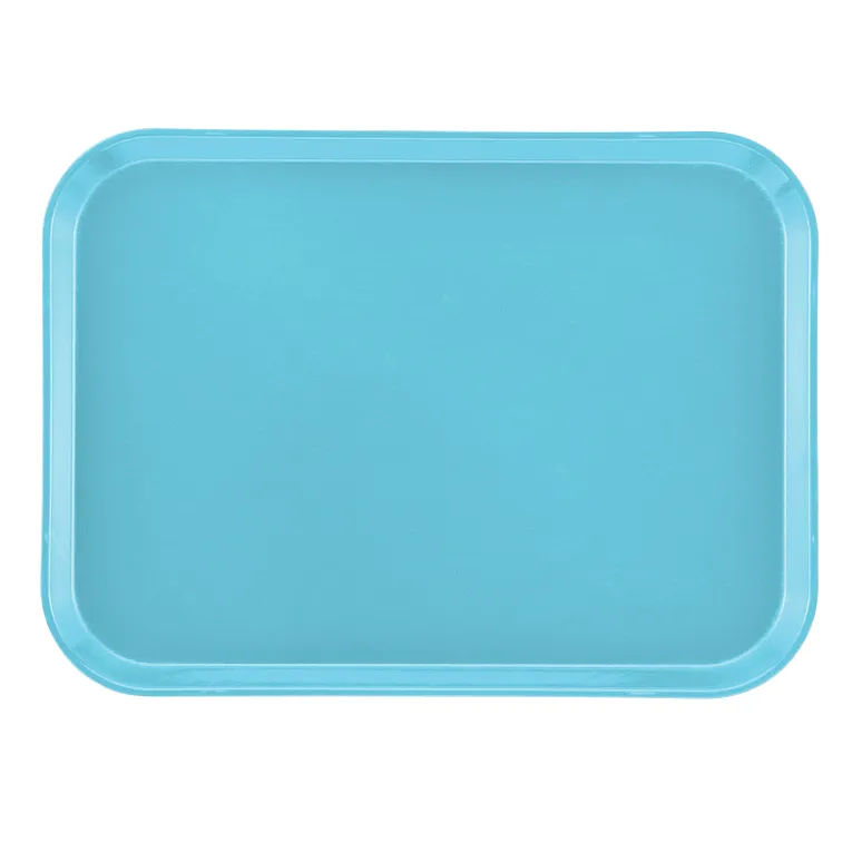 A rectangular, light blue Camtray with rounded corners and slightly raised edges is shown on a white background. The high-impact fiberglass tray has a smooth surface and is dishwasher safe.