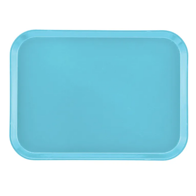 A rectangular, light blue Camtray with rounded corners and slightly raised edges is shown on a white background. The high-impact fiberglass tray has a smooth surface and is dishwasher safe.