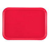 A rectangular, solid red Camtray fiberglass tray with rounded corners and a raised edge is shown on a white background. The tray appears to be dishwasher safe and empty.