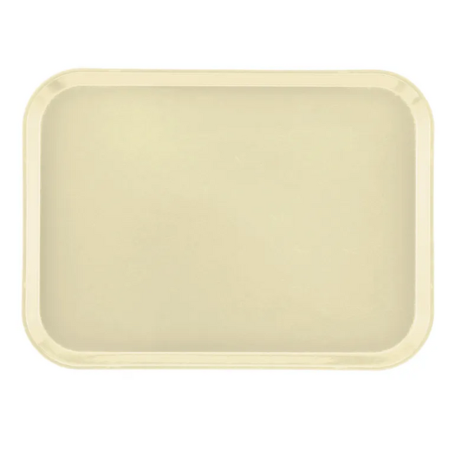 A plain, rectangular beige Camtray with rounded corners and slightly raised edges, shown from above on a white background. Made of high-impact fiberglass, this tray features a smooth surface and is dishwasher safe for easy cleaning.