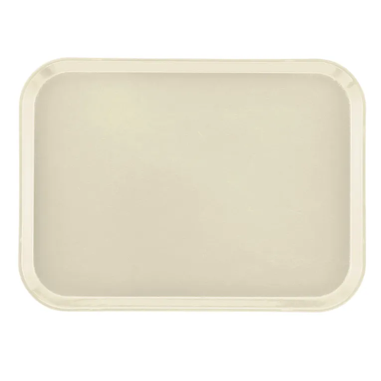 A rectangular, cream-colored Camtray made from high-impact fiberglass with slightly raised, rounded edges. The smooth, plain surface is empty and the dishwasher safe tray is photographed from above against a white background.
