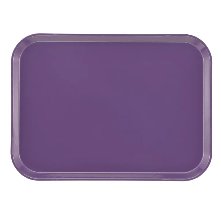 A rectangular Camtray with rounded corners, made of smooth, solid purple high-impact fiberglass, is shown against a plain white background. The raised edge of this dishwasher safe tray is slightly translucent.