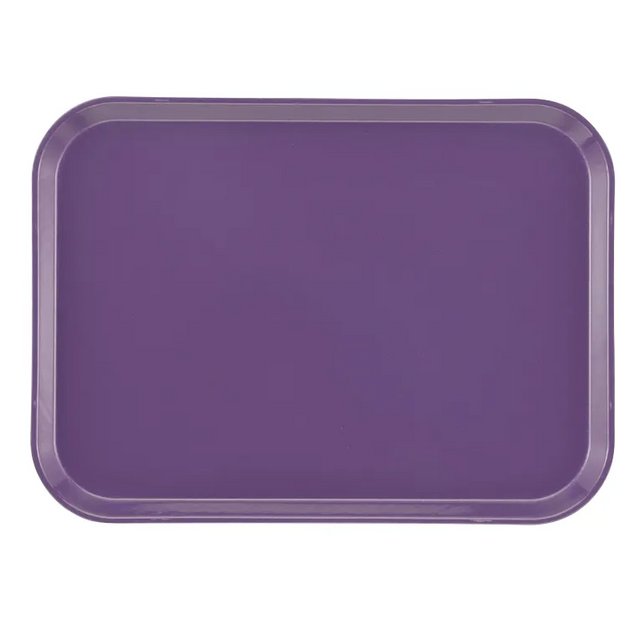 A rectangular Camtray with rounded corners, made of smooth, solid purple high-impact fiberglass, is shown against a plain white background. The raised edge of this dishwasher safe tray is slightly translucent.