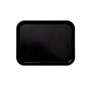 A rectangular, glossy black Camlite Tray with rounded corners viewed from above, set against a plain white background. The fiberglass tray has a slightly raised edge, a smooth, reflective surface, and is dishwasher safe.