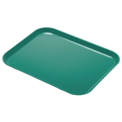 A rectangular, teal-colored Camlite Tray made from durable fiberglass is shown against a white background. The NSF-certified cafeteria tray features rounded corners, slightly raised edges, and is angled to display its surface and side profile.