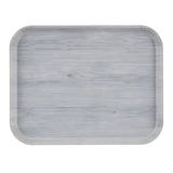 Rectangular Décor Series Camtray fiberglass tray with rounded corners, featuring a light gray wood grain finish. Subtle lines and knots imitate natural wood texture. The NSF-certified tray’s edges are slightly raised; background is plain white.